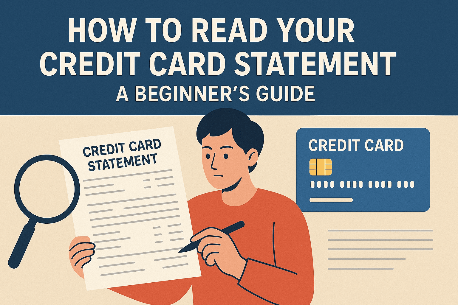A person carefully examining a credit card statement with a pen, highlighting numbers and financial details, symbolizing financial literacy and meticulous review.