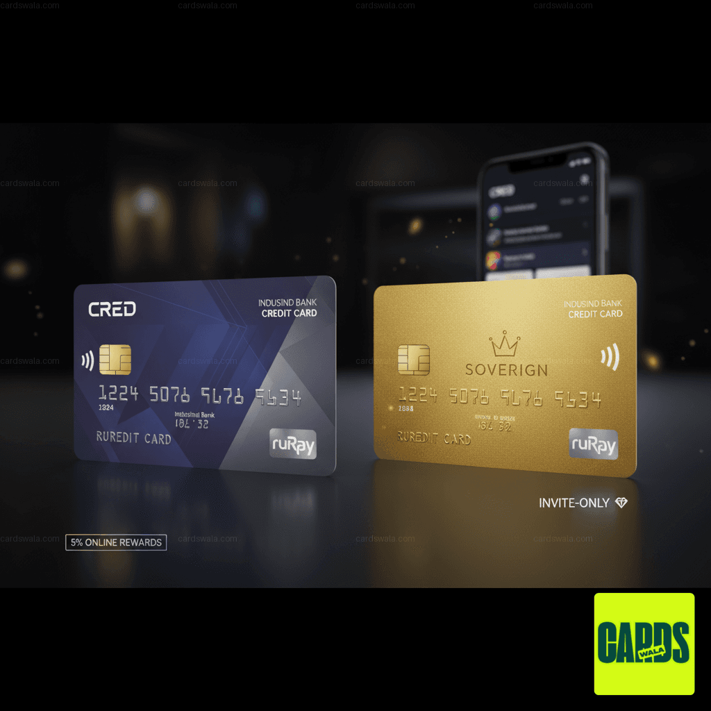 The two new CRED IndusInd Bank credit cards side-by-side: the standard RuPay card and the exclusive, gold Sovereign card. The two new CRED IndusInd Bank credit cards side-by-side: the standard RuPay card and the exclusive, gold Sovereign card.