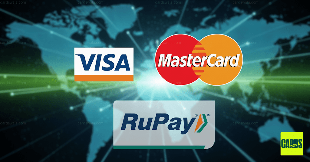 Logos of major credit card networks like Visa, Mastercard, and RuPay displayed on a background symbolizing global transactions. Logos of major credit card networks like Visa, Mastercard, and RuPay displayed on a background symbolizing global transactions.