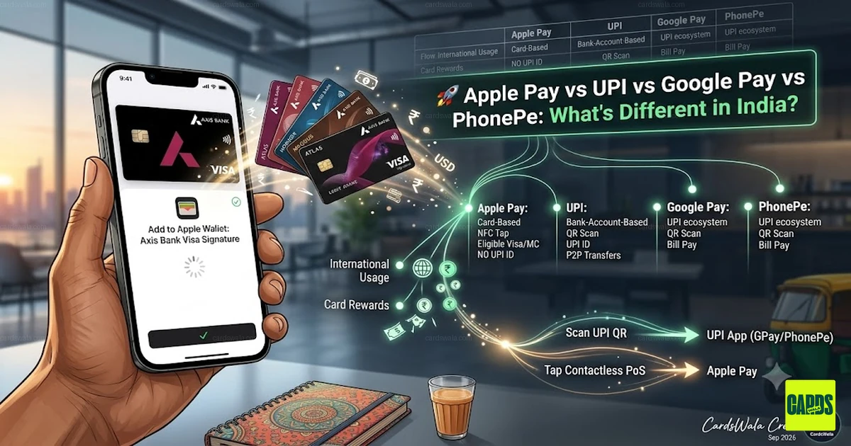 iPhone showing Apple Pay alongside popular digital payment options used in India. iPhone showing Apple Pay alongside popular digital payment options used in India.