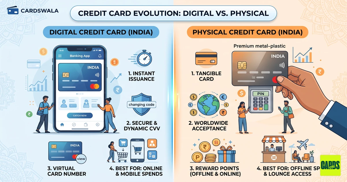 Digital vs Physical Credit Cards in India: Virtual Cards, Tokenisation & What to Use When (2026) Digital vs Physical Credit Cards in India: Virtual Cards, Tokenisation & What to Use When (2026)