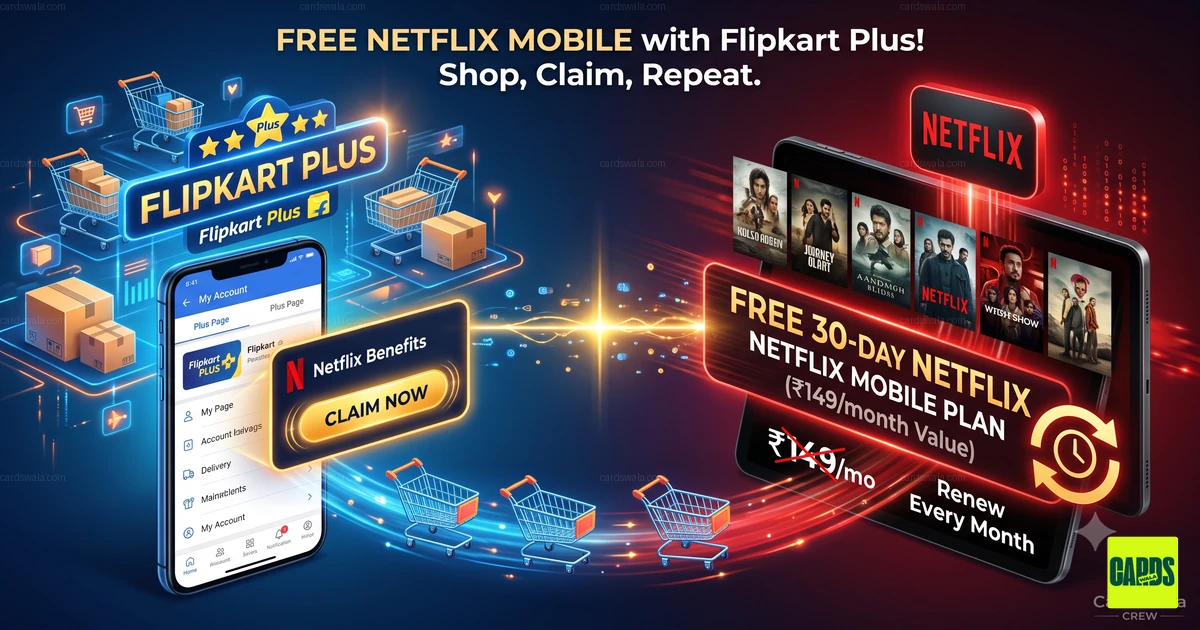 30 நாள் இலவச Netflix Mobile சந்தாவை விளம்பரப்படுத்த Flipkart Plus லோகோ மற்றும் Netflix ஆப் ஐகான் ஒன்றாக காட்டப்பட்டுள்ளன.