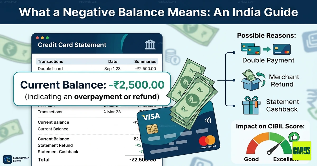 A credit card statement showing a negative balance indicating an overpayment or refund A credit card statement showing a negative balance indicating an overpayment or refund