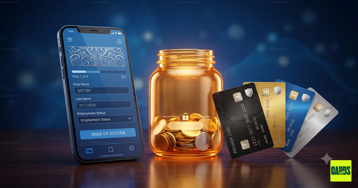 Elite, Prime, SimplyCLICK ಮತ್ತು SimplySAVE ಕಾರ್ಡ್ ಆಯ್ಕೆಗಳನ್ನು ತೋರಿಸುವ SBI YONO ಆಪ್ ಇರುವ ಸ್ಮಾರ್ಟ್‌ಫೋನ್.