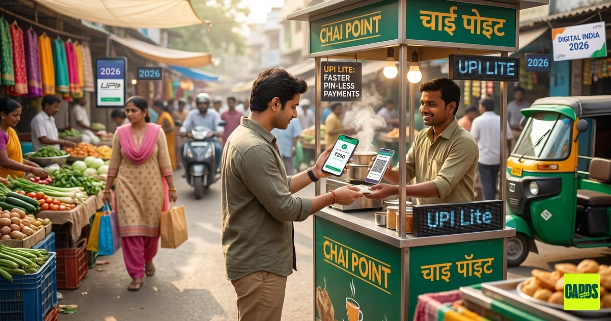 A person making a fast digital payment using UPI Lite on a smartphone without entering a PIN